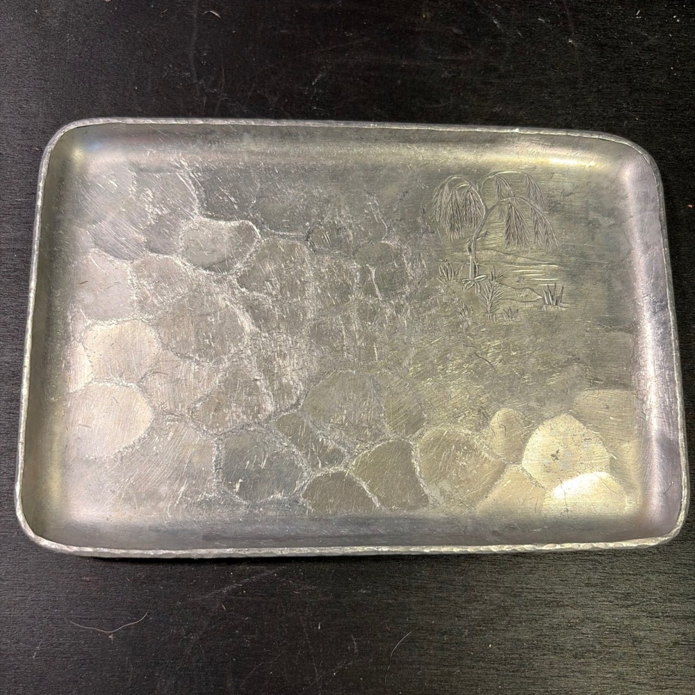 Vintage Everlast Metal Hand Forged Hammered Aluminum Willow Tree Tray 9x6